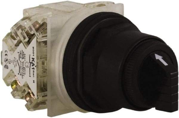 Schneider Electric - 1.18 Inch Mount Hole, 3 Position, Knob and Pushbutton Operated, Selector Switch - Black, Maintained (MA), Anticorrosive, Weatherproof, Dust and Oil Resistant - All Tool & Supply