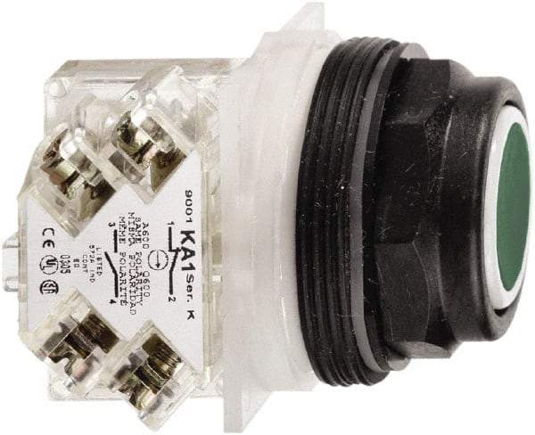 Schneider Electric - 30mm Mount Hole, Flush, Pushbutton Switch with Contact Block - Octagon, Green Pushbutton, Momentary (MO) - All Tool & Supply