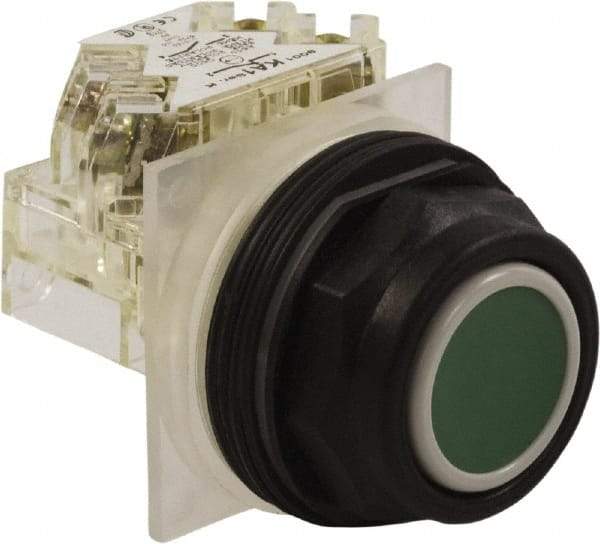 Schneider Electric - 30mm Mount Hole, Flush, Pushbutton Switch with Contact Block - Octagon, Green Pushbutton, Momentary (MO) - All Tool & Supply