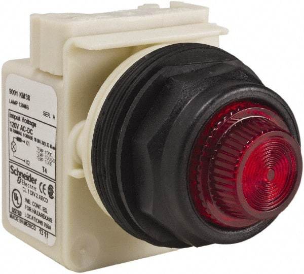 Schneider Electric - 120 V Red Lens Indicating Light - Round Lens, Screw Clamp Connector, Corrosion Resistant, Dust Resistant, Oil Resistant - All Tool & Supply