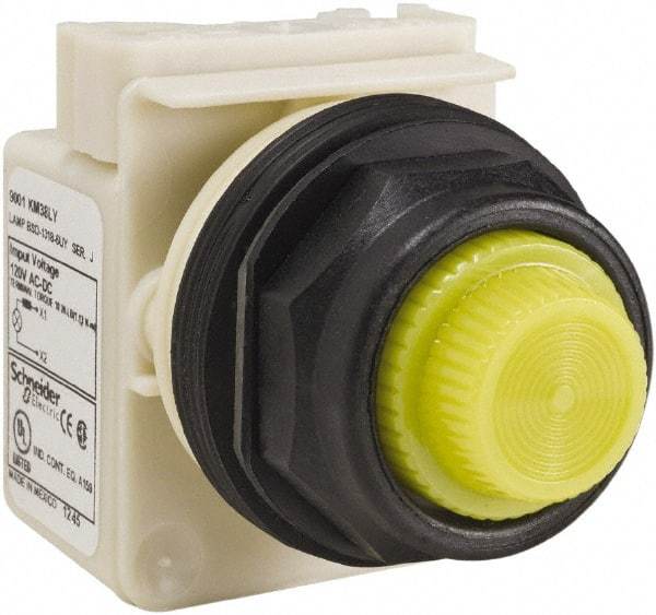 Schneider Electric - 120 V Yellow Lens LED Indicating Light - Round Lens, Screw Clamp Connector, Corrosion Resistant, Dust Resistant, Oil Resistant - All Tool & Supply