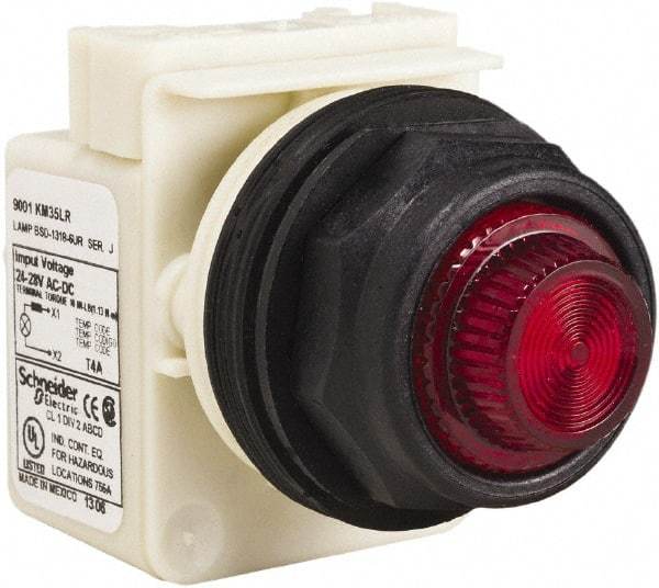 Schneider Electric - 24 V, 28 V Red Lens LED Indicating Light - Round Lens, Screw Clamp Connector, Corrosion Resistant, Dust Resistant, Oil Resistant - All Tool & Supply