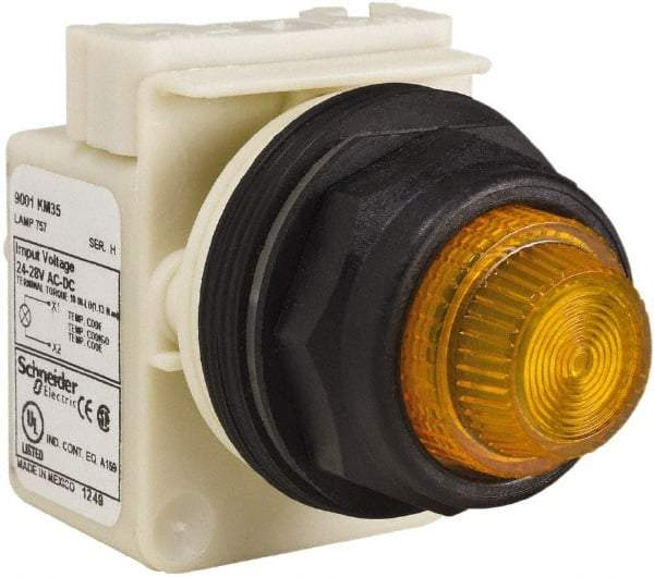 Schneider Electric - 24 V, 28 V Amber Lens Indicating Light - Round Lens, Screw Clamp Connector, Corrosion Resistant, Dust Resistant, Oil Resistant - All Tool & Supply