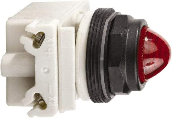 Schneider Electric - 120 VAC/VDC Red Lens Incandescent Pilot Light - Round Lens, Screw Clamp Connector, 54mm OAL x 42mm Wide, Vibration Resistant - All Tool & Supply