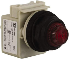 Schneider Electric - 110 VAC at 50/60 Hz via Transformer, 120 VAC at 50/60 Hz via Transformer Red Lens Indicating Light - Round Lens, Screw Clamp Connector, Corrosion Resistant, Dust Resistant, Oil Resistant - All Tool & Supply