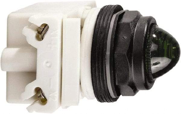 Schneider Electric - 120 VAC/VDC Green Lens Incandescent Pilot Light - Round Lens, Screw Clamp Connector, 54mm OAL x 42mm Wide, Vibration Resistant - All Tool & Supply