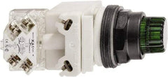 Schneider Electric - 30mm Mount Hole, Extended Straight, Pushbutton Switch with Contact Block - Green Pushbutton, Momentary (MO) - All Tool & Supply