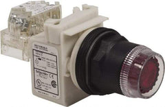 Schneider Electric - 30mm Mount Hole, Extended Straight, Pushbutton Switch with Contact Block - Red Pushbutton, Momentary (MO) - All Tool & Supply