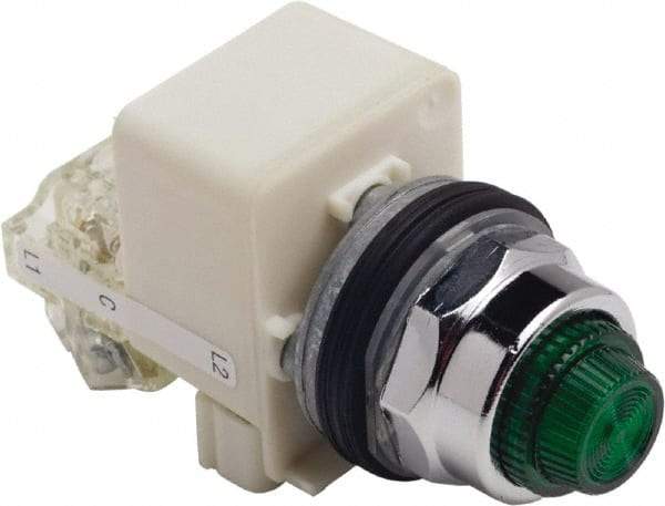 Schneider Electric - 120 V Green Lens LED Press-to-Test Indicating Light - Octagonal Lens, Screw Clamp Connector - All Tool & Supply