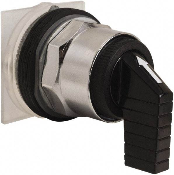 Schneider Electric - 30mm Mount Hole, 3 Position, Knob and Pushbutton Operated, Selector Switch Only - Black, Momentary (MO), without Contact Blocks, Weatherproof and Dust and Oil Resistant - All Tool & Supply