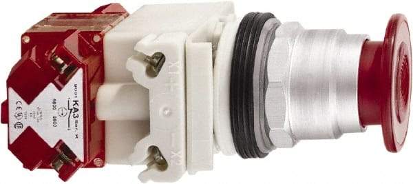 Schneider Electric - 30mm Mount Hole, Extended Straight, Pushbutton Switch with Contact Block - Red Pushbutton, Maintained (MA), Momentary (MO) - All Tool & Supply