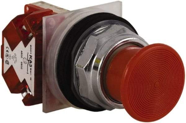 Schneider Electric - 30mm Mount Hole, Extended Straight, Pushbutton Switch with Contact Block - Red Pushbutton, Momentary (MO) - All Tool & Supply