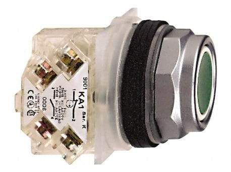 Schneider Electric - 30mm Mount Hole, Flush, Pushbutton Switch with Contact Block - Octagon, Green Pushbutton, Momentary (MO) - All Tool & Supply