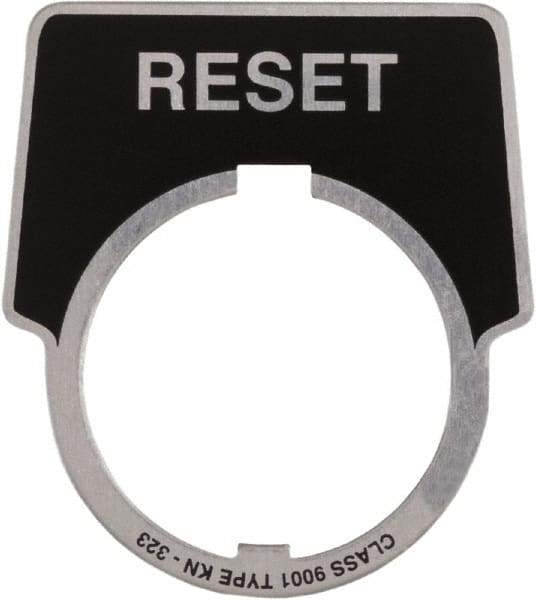 Schneider Electric - Aluminum Legend Plate - Reset - Black Background, 30mm Hole Diameter, 1-3/4 Inch Wide - All Tool & Supply