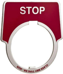 Schneider Electric - Aluminum Legend Plate - Stop - Red Background, 30mm Hole Diameter, 1-3/4 Inch Wide - All Tool & Supply