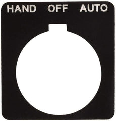 Schneider Electric - Square, Plastic Legend Plate - Hand-Off-Auto - Black Background, White Letters, 1.2 Inch Hole Diameter, 1-3/4 Inch Square - All Tool & Supply