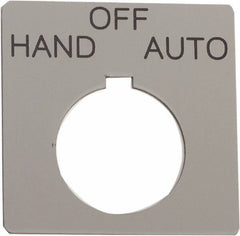 Schneider Electric - Square, Plastic Legend Plate - Hand-Off-Auto - Silver Background, Black Letters, 1.2 Inch Hole Diameter, 2-1/4 Inch Square - All Tool & Supply