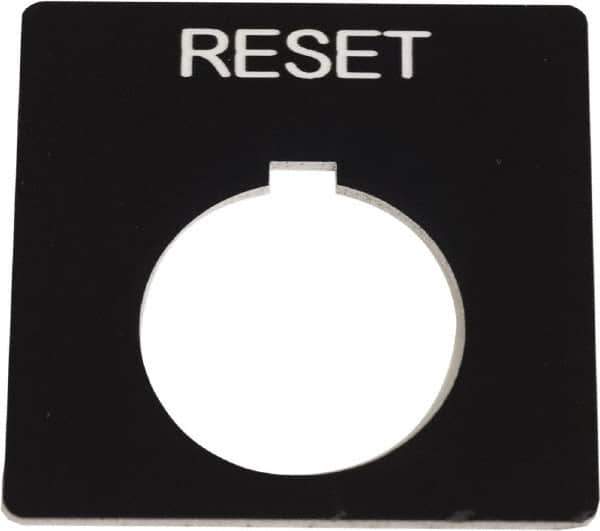 Schneider Electric - Square, Plastic Legend Plate - Reset - Black Background, White Letters, 1.2 Inch Hole Diameter, 2-1/4 Inch Square - All Tool & Supply