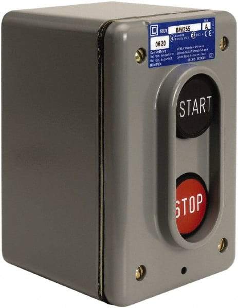 Schneider Electric - 2 Operator, Projecting Pushbutton Control Station - Start, Stop (Legend), Maintained Switch, 2NO Contact, NEMA 4 - All Tool & Supply