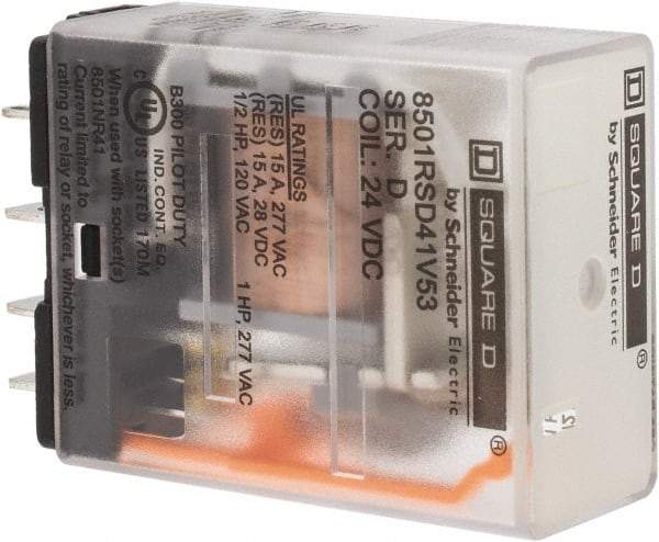 Square D - Electromechanical Plug-in General Purpose Relay - 12 Amp at 240 VAC, SPDT, 24 VDC - All Tool & Supply