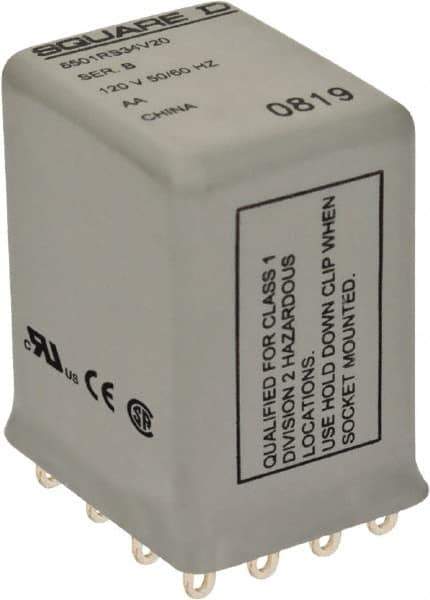 Square D - Electromechanical Plug-in General Purpose Relay - 5 Amp at 240 VAC, 4PDT, 24 VAC at 50/60 Hz - All Tool & Supply