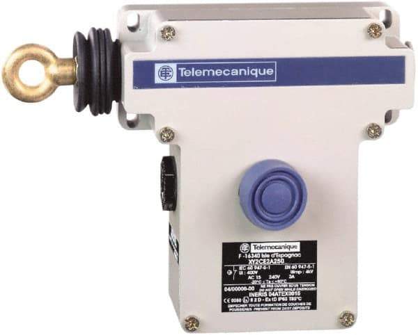 Telemecanique Sensors - 10 Amp, 2NO/2NC Configuration, Left Hand Operation, Rope Operated Limit Switch - Pushbutton Reset, Rope Pull, Pilot Light Indicator, 300 VAC - All Tool & Supply