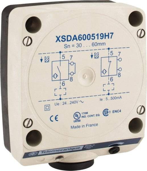 Telemecanique Sensors - NPN, PNP, NO/NC, 60mm Detection, Rectangular, Inductive Proximity Sensor - 2 Wires, IP67, 24 to 240 VAC, 80mm Wide - All Tool & Supply