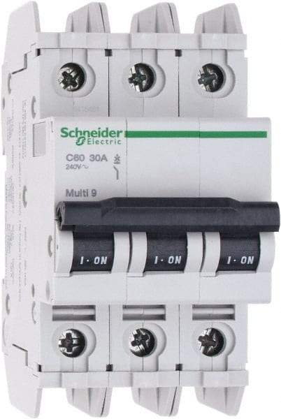 Schneider Electric - 30 Amp, 125 VDC, 240 VAC, 60 VDC, 3 Pole, DIN Rail Mount, Fixed Mount Miniature Circuit Breaker - Thermal Magnetic Trip, Multiple Breaking Capacity Ratings, 73mm Deep x 107mm High x 54mm Wide - All Tool & Supply