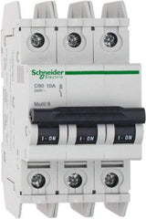 Schneider Electric - 10 Amp, 125 VDC, 240 VAC, 60 VDC, 3 Pole, DIN Rail Mount, Fixed Mount Miniature Circuit Breaker - Thermal Magnetic Trip, Multiple Breaking Capacity Ratings, 73mm Deep x 107mm High x 54mm Wide - All Tool & Supply