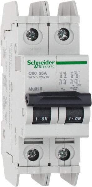 Schneider Electric - 25 Amp, 125 VDC, 240 VAC, 60 VDC, 1 Pole, DIN Rail Mount, Fixed Mount Miniature Circuit Breaker - Thermal Magnetic Trip, Multiple Breaking Capacity Ratings, 73mm Deep x 107mm High x 36mm Wide - All Tool & Supply