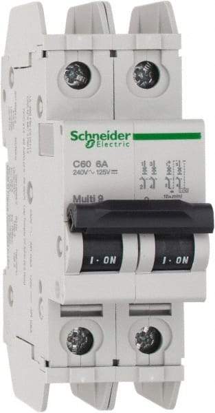 Schneider Electric - 6 Amp, 125 VDC, 240 VAC, 60 VDC, 1 Pole, DIN Rail Mount, Fixed Mount Miniature Circuit Breaker - Thermal Magnetic Trip, Multiple Breaking Capacity Ratings, 73mm Deep x 107mm High x 36mm Wide - All Tool & Supply