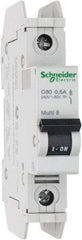 Schneider Electric - 0.50 Amp, 125 VDC, 240 VAC, 60 VDC, 1 Pole, DIN Rail Mount, Fixed Mount Miniature Circuit Breaker - Thermal Magnetic Trip, Multiple Breaking Capacity Ratings, 73mm Deep x 107mm High x 18mm Wide - All Tool & Supply