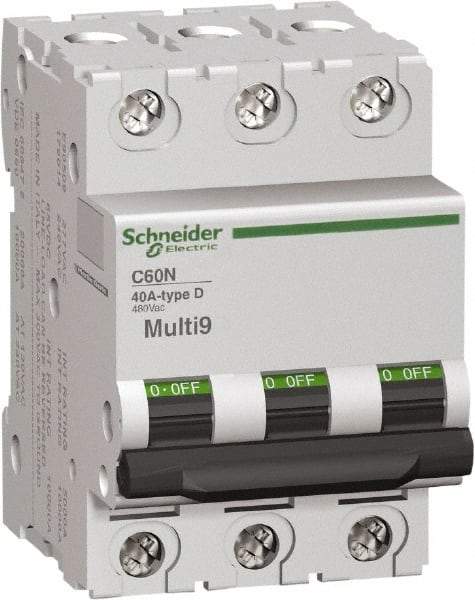 Schneider Electric - 2 Amp, 3 Pole, DIN Rail Mount Standard Circuit Breaker - Multiple Breaking Capacity Ratings, 14-4 (Copper) AWG, 3 Inch Deep x 3.19 Inch High x 2.13 Inch Wide - All Tool & Supply