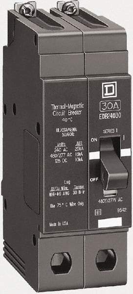 Square D - 20 Amp, 480Y/277 V, 2 Pole, Bolt On Miniature Circuit Breaker - 18 kA Breaking Capacity, 12, 14 AWG - All Tool & Supply