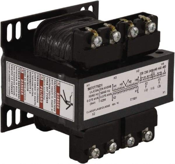 Square D - 75 VA, Top Mount Fuse Block Control Transformer - 50/60 Hz, 3.34 Inch Deep x 2.89 Inch High - All Tool & Supply