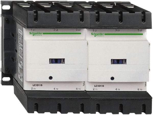 Schneider Electric - 3 Pole, 120 Coil VAC at 50/60 Hz, 150 Amp at 440 VAC, Reversible IEC Contactor - 3 Phase hp: 100 at 460/480 VAC, 125 at 575/600 VAC, 40 at 200/208 VAC, 50 at 230/240 VAC - All Tool & Supply