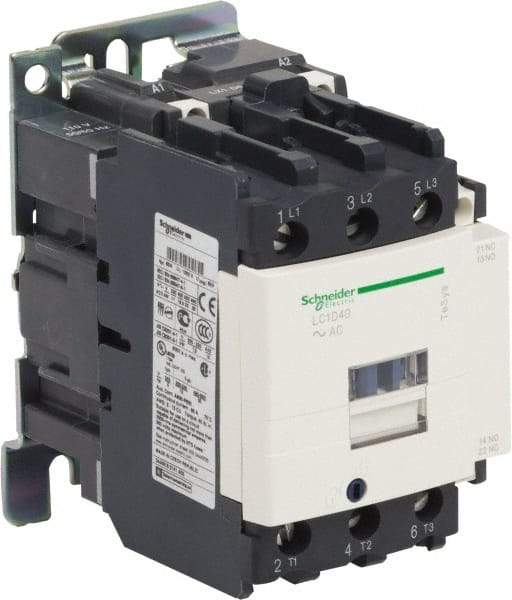 Schneider Electric - 3 Pole, 24 Coil VAC at 50/60 Hz, 40 Amp at 440 VAC and 60 Amp at 440 VAC, Nonreversible IEC Contactor - 1 Phase hp: 3 at 115 VAC, 5 at 230/240 VAC, 3 Phase hp: 10 at 200/208 VAC, 10 at 230/240 VAC, 30 at 460/480 VAC, 30 at 575/600 VAC - All Tool & Supply