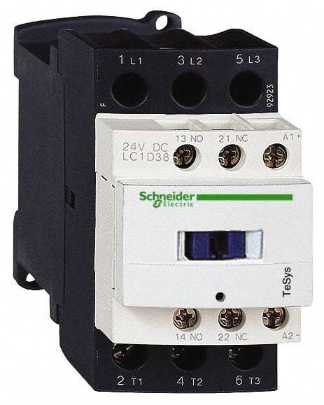 Schneider Electric - 3 Pole, 120 Coil VAC at 50/60 Hz, 38 Amp at 440 VAC, Nonreversible IEC Contactor - Bureau Veritas, CCC, CSA, CSA C22.2 No. 14, DNV, EN/IEC 60947-4-1, EN/IEC 60947-5-1, GL, GOST, LROS, RINA, RoHS Compliant, UL 508, UL Listed - All Tool & Supply