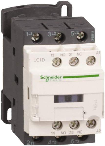 Schneider Electric - 3 Pole, 21 Coil VAC at 50/60 Hz, 12 Amp at 440 VAC and 25 Amp at 440 VAC, Nonreversible IEC Contactor - 1 Phase hp: 1 at 115 VAC, 2 at 230/240 VAC, 3 Phase hp: 10 at 575/600 VAC, 3 at 200/208 VAC, 3 at 230/240 VAC, 7.5 at 460/480 VAC - All Tool & Supply