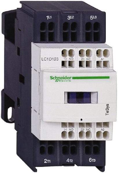 Schneider Electric - 3 Pole, 24 Coil VDC, 12 Amp at 440 VAC and 16 Amp at 440 VAC, Nonreversible IEC Contactor - 1 Phase hp: 1 at 115 VAC, 2 at 230/240 VAC, 3 Phase hp: 10 at 575/600 VAC, 3 at 200/208 VAC, 3 at 230/240 VAC, 7.5 at 460/480 VAC - All Tool & Supply