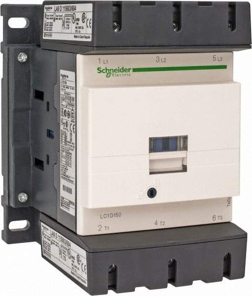 Schneider Electric - 3 Pole, 480 Coil VAC at 50/60 Hz, 150 Amp at 440 VAC, Nonreversible IEC Contactor - Bureau Veritas, CCC, CSA, CSA C22.2 No. 14, DNV, EN/IEC 60947-4-1, EN/IEC 60947-5-1, GL, GOST, LROS, RINA, RoHS Compliant, UL 508, UL Listed - All Tool & Supply