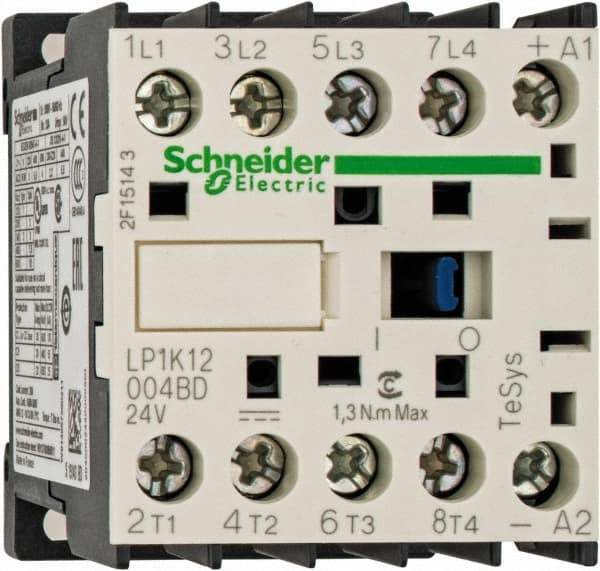 Schneider Electric - 4 Pole, 24 Coil VDC, 16 Amp at 690 VAC and 20 Amp at 440 VAC, Nonreversible IEC Contactor - BS 5424, CSA, IEC 60947, NF C 63-110, RoHS Compliant, UL Listed, VDE 0660 - All Tool & Supply