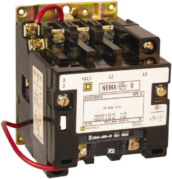 Square D - 3 Pole, 208 Coil VAC at 60 Hz, 18 Amp NEMA Contactor - Open Enclosure, 60 Hz at 208 VAC - All Tool & Supply