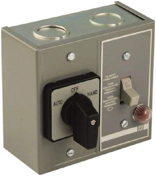 Square D - 2 Poles, 16 Amp, NEMA, Enclosed Toggle Manual Motor Starter - 1 hp at 115 VAC, 1 hp at 230 VAC, 1 hp at 277 VAC, 3/4 hp at 115 VDC & 3/4 hp at 230 VDC, CE, CSA, NEMA 1 & UL Listed - All Tool & Supply