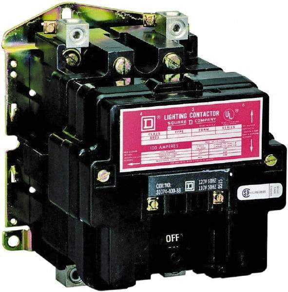 Square D - No Enclosure, 2 Pole, Electrically Held Lighting Contactor - 100 A (Tungsten), 440 VAC at 50 Hz, 480 VAC at 60 Hz - All Tool & Supply