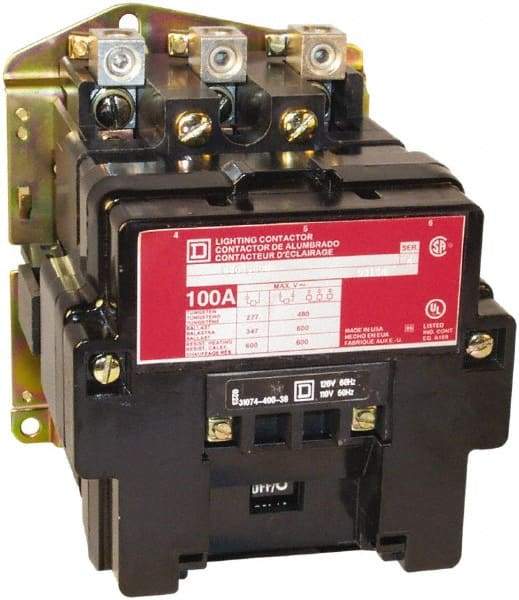 Square D - No Enclosure, 4 Pole, Electrically Held Lighting Contactor - 100 A (Tungsten), 208 VAC at 60 Hz - All Tool & Supply