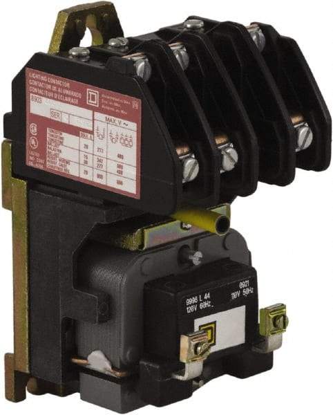 Square D - No Enclosure, 3 Pole, Electrically Held Lighting Contactor - 20 A (Tungsten), 30 A (Fluorescent), 277 VAC at 60 Hz, 3NO Contact Configuration - All Tool & Supply