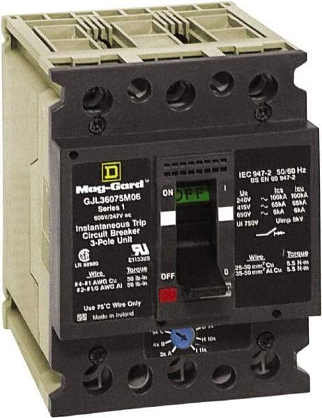 Square D - 75 Continuous Amp, Motor Circuit Protector - 3 Pole, 225 to 825 A Trip Setting - All Tool & Supply