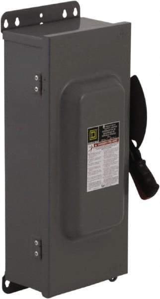 Square D - 100 Amp, 240 VAC, 250 VDC, 2 Pole Fused Safety Switch - NEMA 12 & 3R, 15 hp at 240 VAC, 20 hp at 250 VDC (Single Phase), 30 hp at 240 Vac, 20 hp at 250 VDC (Triple Phase), DPST Contact Form - All Tool & Supply