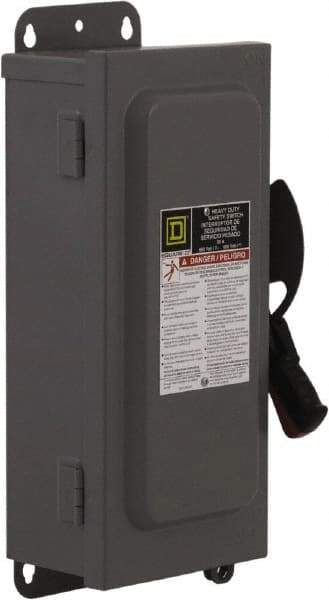 Square D - 60 Amp, 240 VAC, 250 VDC, 2 Pole Fused Safety Switch - NEMA 12 & 3R, 15 hp at 240 VAC, 10 hp at 250 VDC (Single Phase), 15 hp at 240 VAC, 10 hp at 250 VDC (Triple Phase), DPST Contact Form - All Tool & Supply